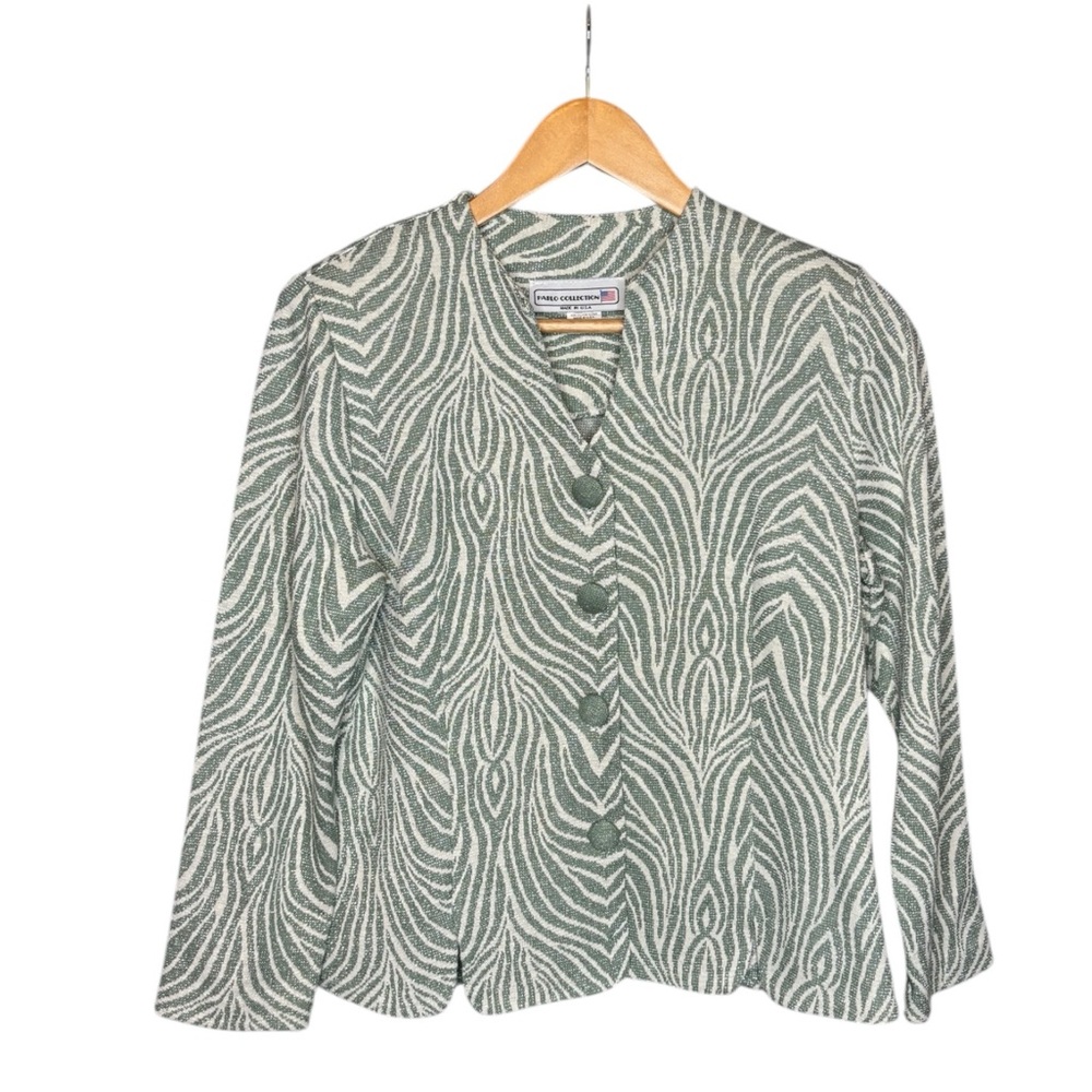 Vintage Pablo Collection Petites 8 8P Green Shimmer Knit Zebra Blazer Jacket‎